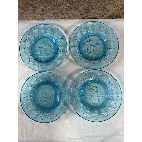 Vintage Tiara Glass Chili’s Nursery Rhyme Plates Blue Three Bears Little Bo Peep - Picture 1 of 9